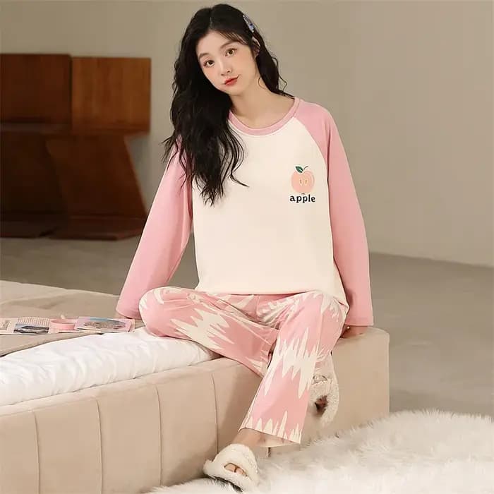 2024 Nouveau pyjama femme avec coussin de soutien-gorge printemps et automne coton Ins manches longues