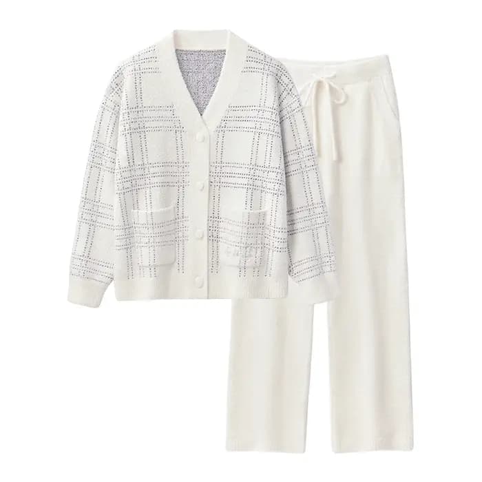 SUJIIN femmes 2 pièces tenues pyjamas ensemble automne hiver décontracté vêtements de nuit femme rayé Cardigan hauts