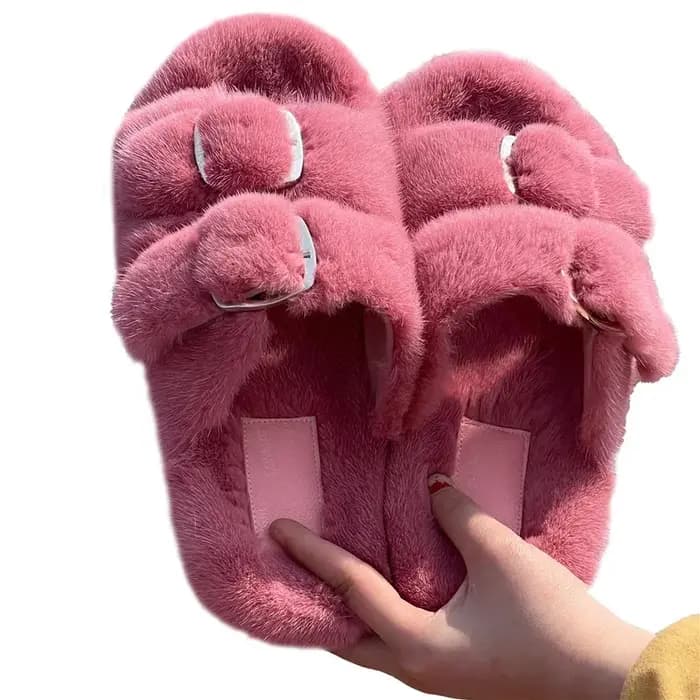 Pantoufles d'été en fourrure de vison moelleuse pour femmes