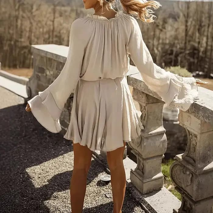 Robe Bohème Ample en Coton et Lin à Manches Évasées