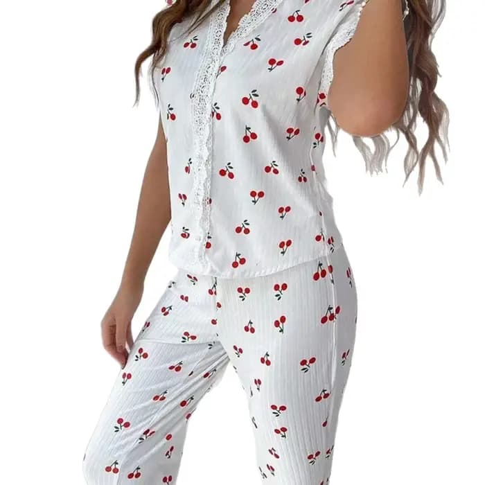 Ensemble de pyjama sexy imprimé à col en V pour femme