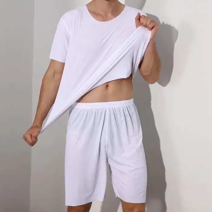 Hommes glace soie Pyjamas solide chemise et pantalon 2 pièces Pijamas ensemble de sommeil décontracté mâle maison