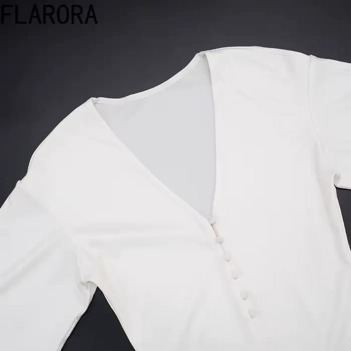FLARORA élégant mode 2 pièces ensembles femme couleur unie col en v à manches longues Blazer et Capri pantalon bureau dame correspondant vêtements