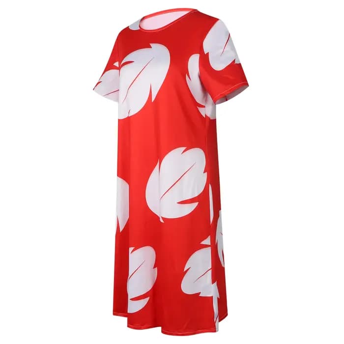 Lilo Costume femmes feuilles robe rouge pyjama à manches courtes feuille hawaïenne