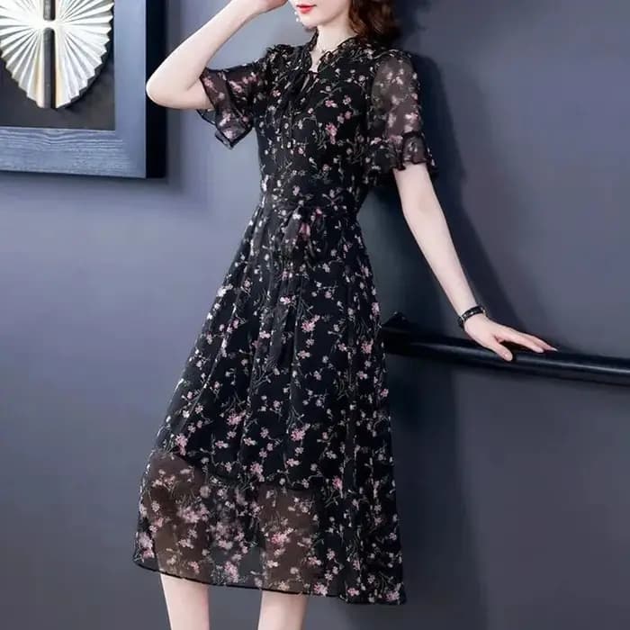 Femmes été en mousseline de soie imprimé robes 2025 printemps été longue élégante robe à cordon femme grande taille