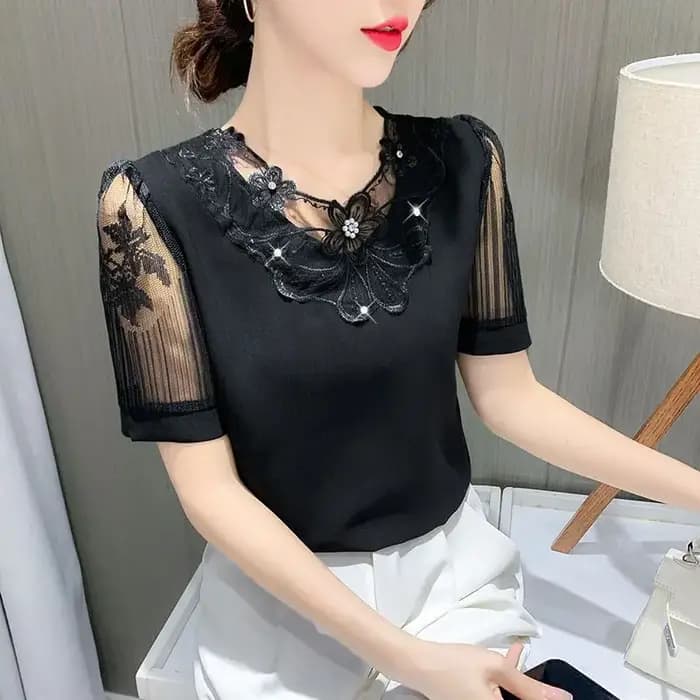 Chemise en mousseline de soie pour femmes, manches courtes, nouvelle chemise française à la mode, ha