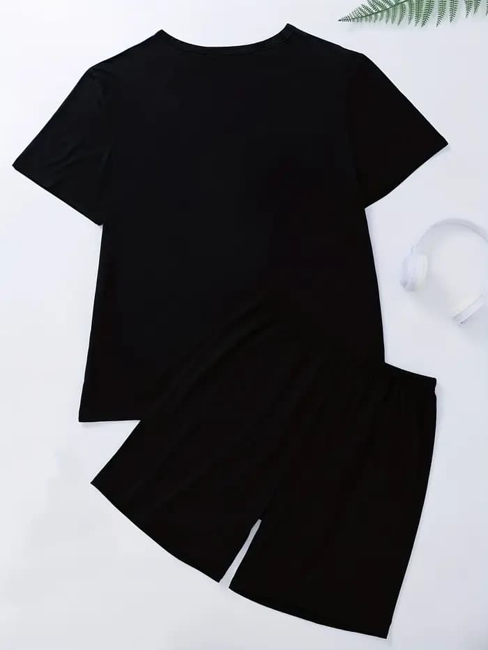 Pyjama deux pièces pour homme manches courtes et shorts motif lettres tendance ensemble pour le printemps l'été l'automne et l'hiver.
