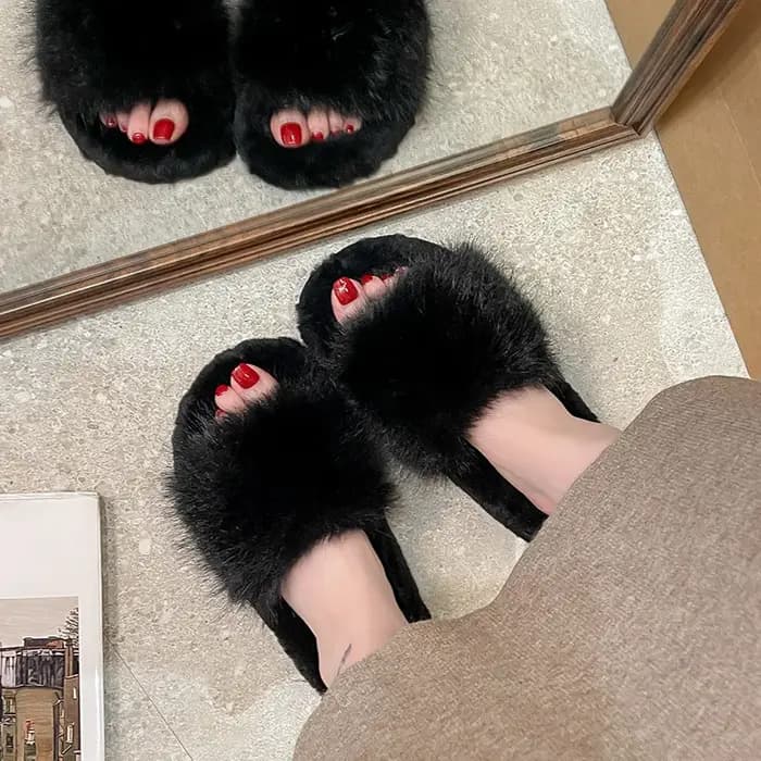 Pantoufles en fourrure pour femmes, vêtements d'intérieur et d'extérieur à fond épais, pantoufles en