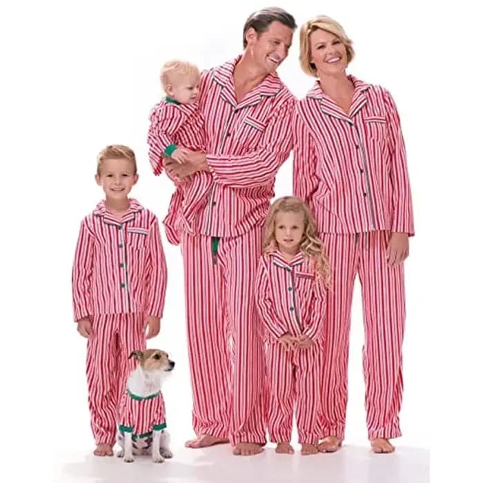 Ensemble pyjama de noël en famille, imprimé rayé, vêtements assortis, col rabattu, chemise à boutons + pantalon, costume 2 pièces, Look de noël