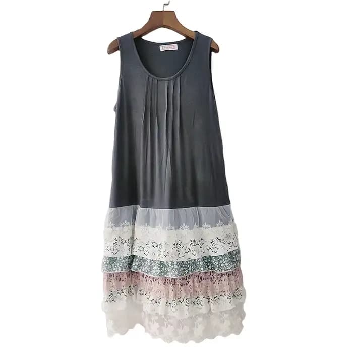 Robe maxi plissée à volants Lolita Sweet Lace Layer pour femmes