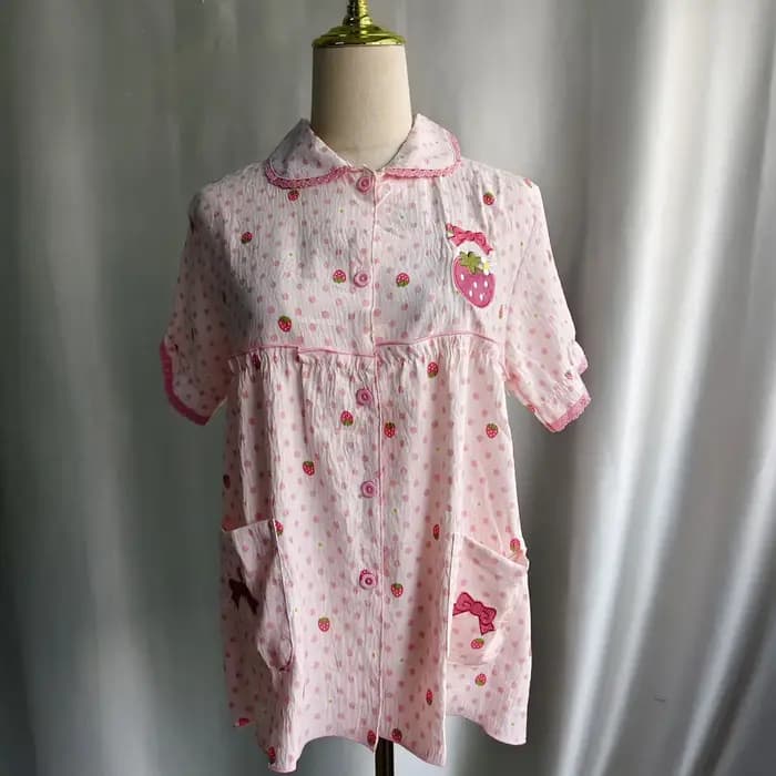 Gagaich – pyjama brodé de fraises pour femmes, Look d'été, Slim, col pour bébé, Cardigan, vêtements de maison, ensemble de sortie pour étudiants
