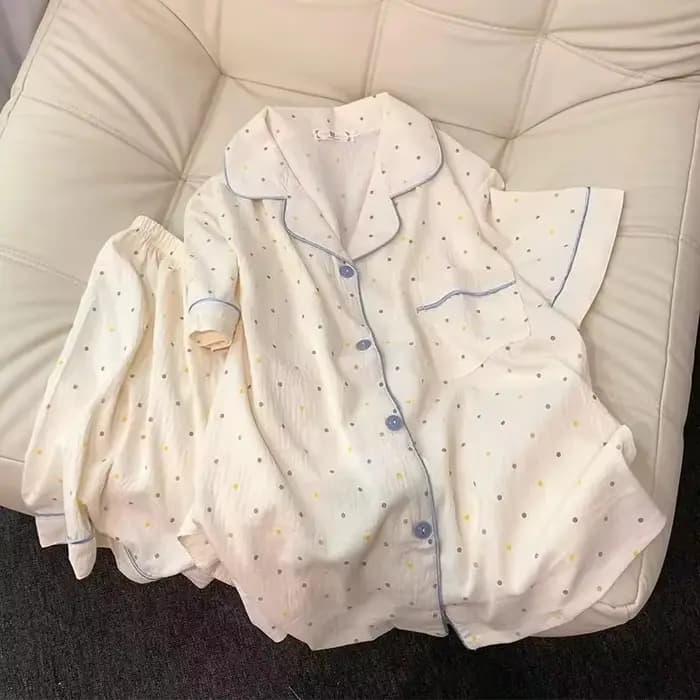 Ensemble pyjama en coton imprimé à pois pour femmes