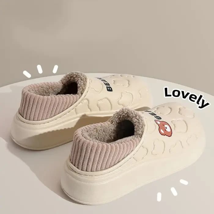 Pantoufles en coton imperméables ours mignon pour femmes, diapositives antidérapantes légères et cha