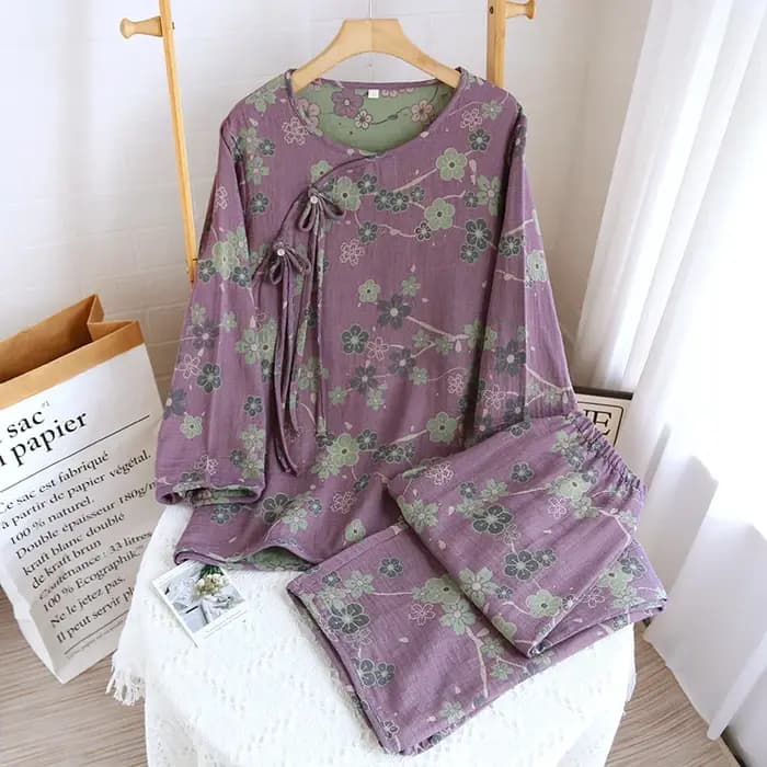 100% Cotton Night Wears For Women Nightie Print Sleepwear Pajamas Set Spring Autumn Long Sleeve Women's Pyjamas Suit Female