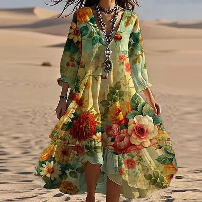 Robe Maxi Chic à manches trois quarts pour femmes
