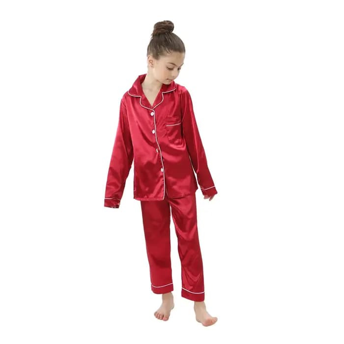 Ensemble pyjama en Satin quatre saisons pour adolescents, vêtements de maison pour enfants, vêtements de détente pour garçons et filles, vêtements de nuit pour bébés de 2 à 13 ans