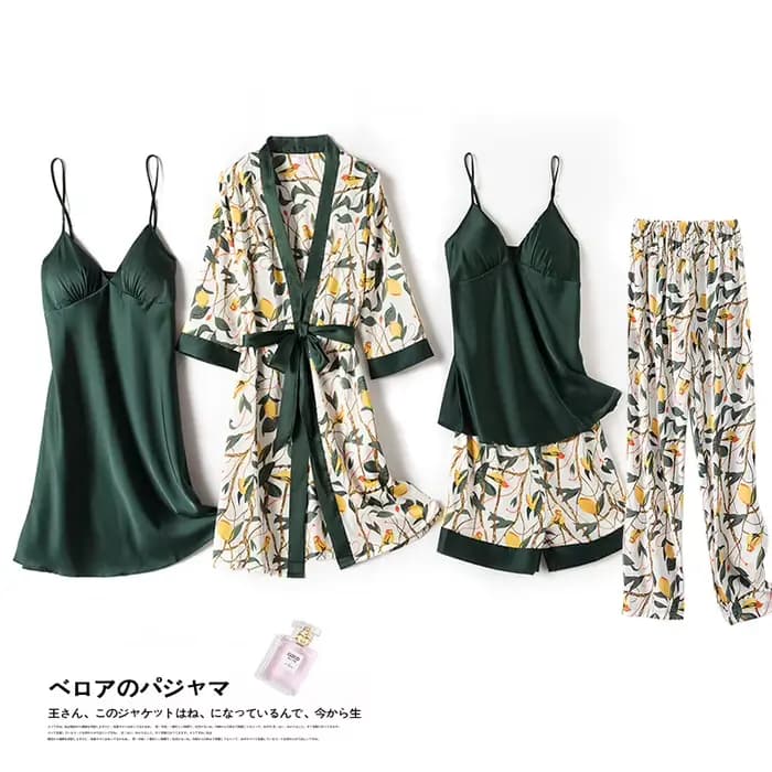 Ensemble pyjama 5 pièces en Satin soyeux pour femmes
