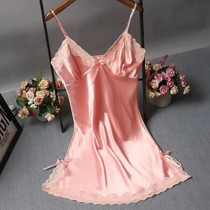 Sexy dentelle Patchwork Camisola Lingerie nuisette mariage robe en soie vêtements de nuit chemise