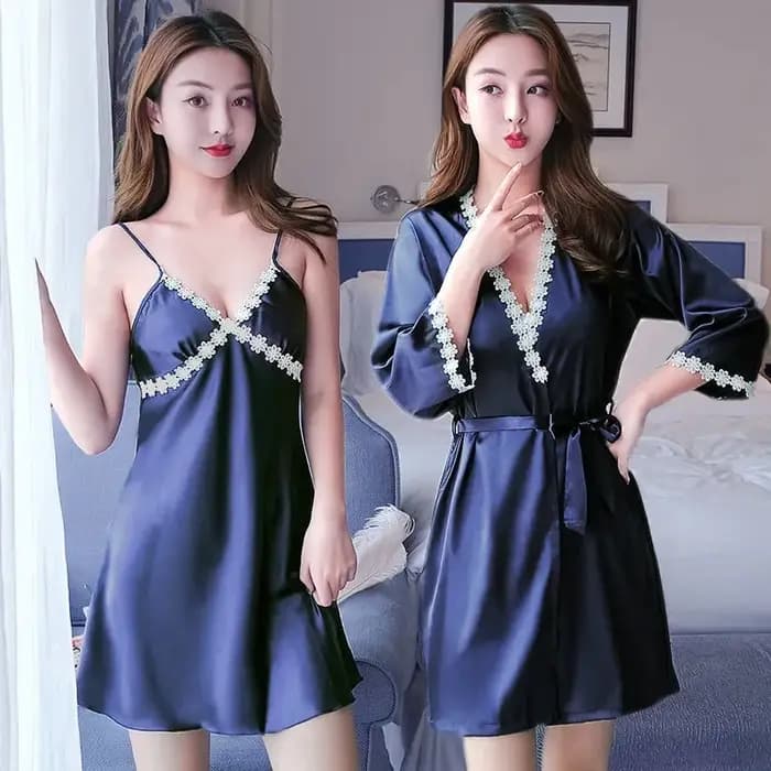 Ensemble de robe en soie glacée pour femme, vêtements de nuit floraux, vêtements de nuit à lacets sexy, peignoir chic et fin, vêtements de nuit confortables pour la maison, mode, 2 pièces