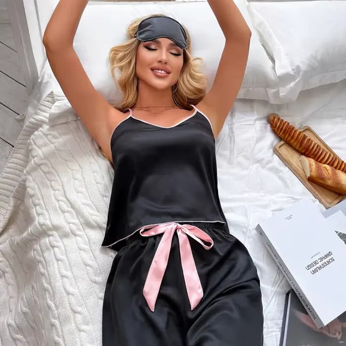 Femmes Sexy Satin Pijamas ensemble Lingerie vêtements de nuit soie Saitn