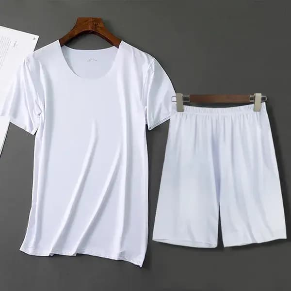 Hommes glace soie Pyjamas solide chemise et pantalon 2 pièces Pijamas ensemble de sommeil décontract