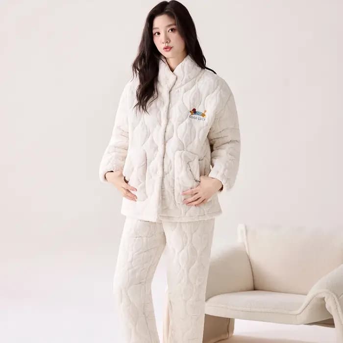 Hiver femmes vêtements trois couches pince coton Pijama femme épais