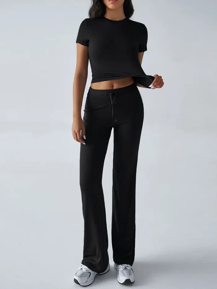 Ensemble de salon décontracté pour femmes – Haut et pantalon à manches courtes deux pièces