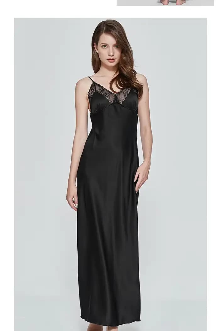 Robe de nuit longue sexy pour femme en soie artificielle satinée