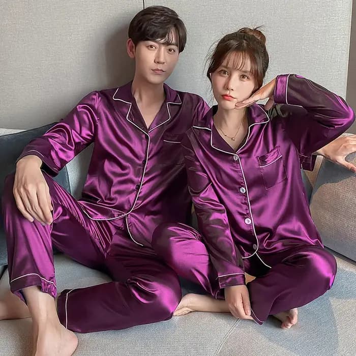 Ensemble de pyjama en satin à manches longues pour couple