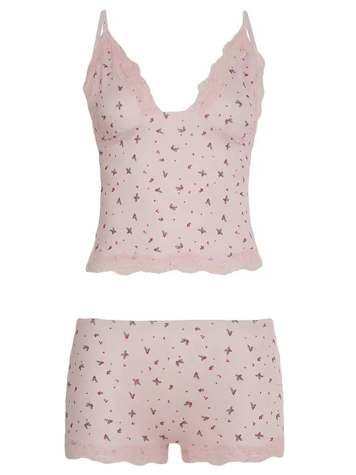 Ensemble de pyjama deux pièces en dentelle florale pour femmes