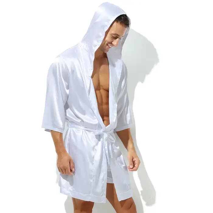 Peignoir à capuche en satin pour hommes, ensemble de shorts, pyjama, robe de nuit, chemise de nuit, kimono, vêtements de nuit, robe de maison