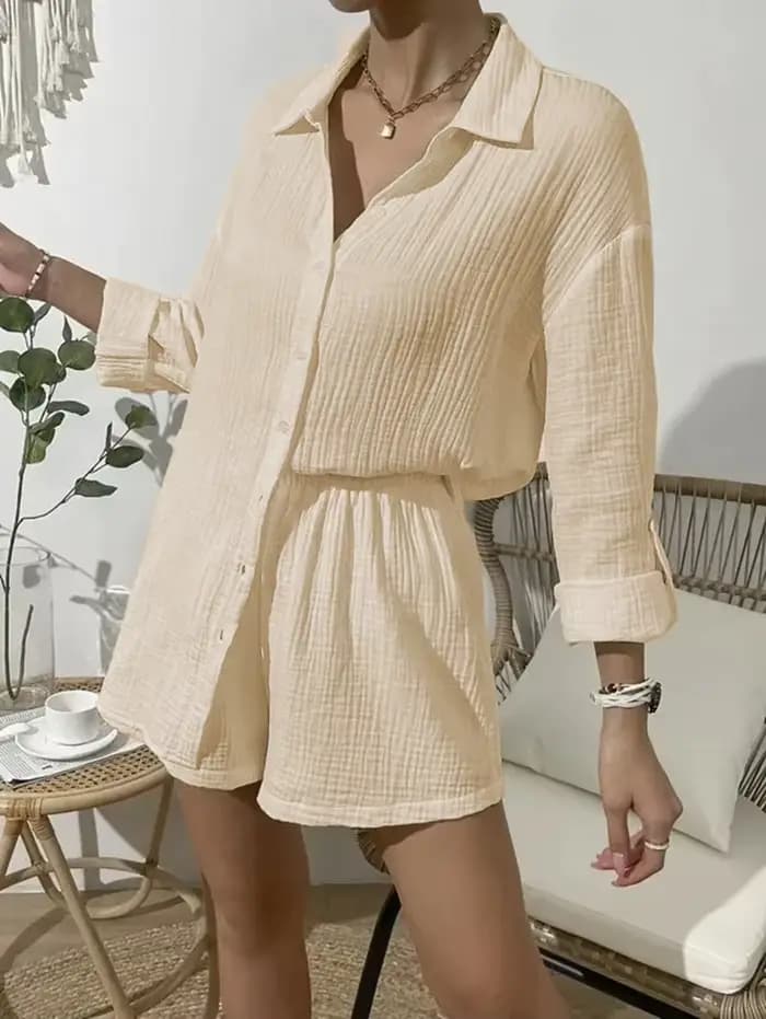 Ensemble 2 pièces en mousseline de gaze 100% coton pour femmes, chemises à manches longues et Mini s
