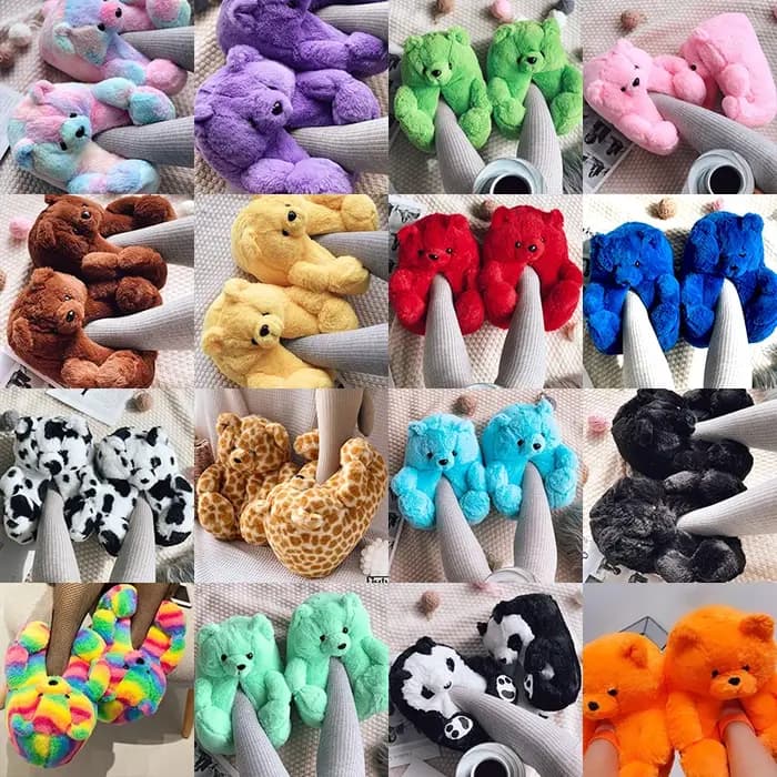 Pantoufles d'hiver en peluche ours en peluche mignonnes