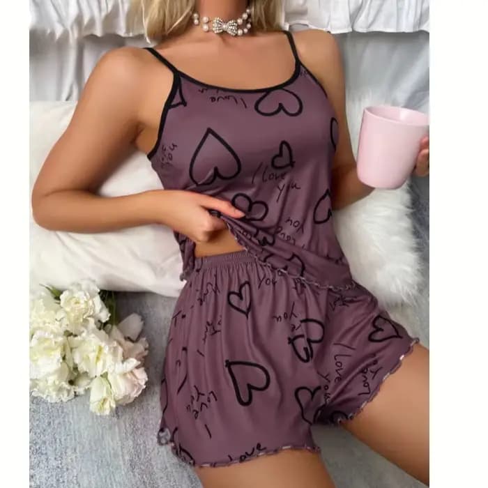 Ensemble pyjama imprimé en forme de cœur pour femmes