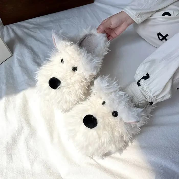 Chien chiot pantoufle femmes maison thermique floue mignon hiver chaud fourrure en peluche intérieur paresseux femme