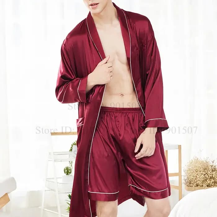 Hommes Homewear loisirs sondes Robe en Satin été printemps vêtements de nuit mâle décontracté Kimono peignoir glace