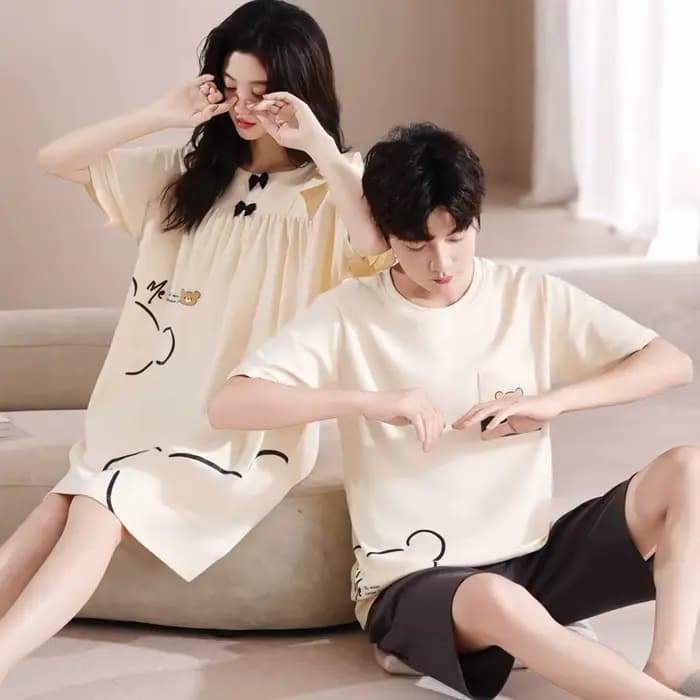 Couple pyjama ensemble été mignon dessin animé Pyjamas hommes à manches courtes Pijamas 100% coton femmes chemise de