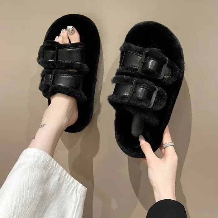 Pantoufles en fausse fourrure pour femmes, diapositives moelleuses à la mode, chaussures de maison d