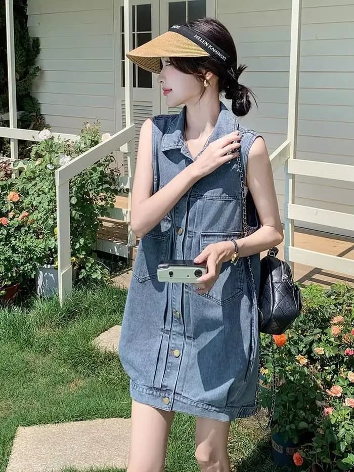Robe sans manches en jean pour femme