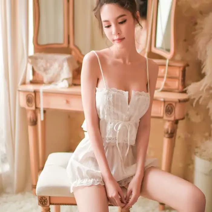 Ensemble pyjama en dentelle à volants pour femmes, Lingerie du palais français Victoria, haut court