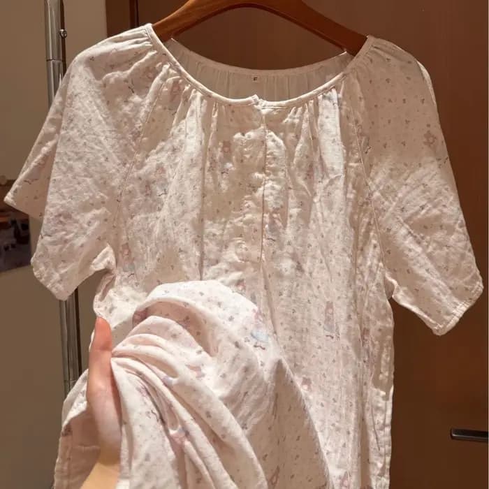 Ensemble pyjama d'été 100 % coton double gaze à manches courtes et boutons
