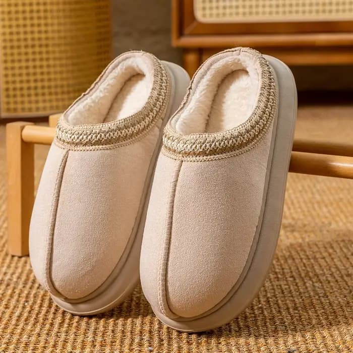 Pantoufles doublées de polaire en peluche pour hommes, chaussures de maison chaudes d'hiver avec sem