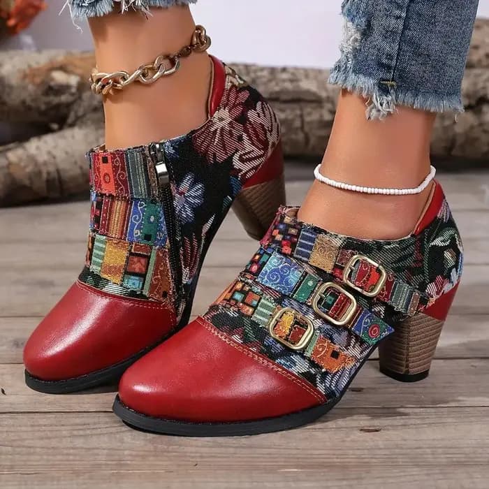 Femmes chaussures à talons hauts automne nouvelles bottines fleur mode cuir