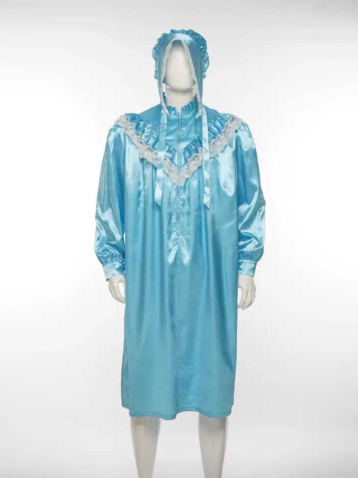 Pyjama vintage pour homme, style victorien, chemise de nuit avec chapeau, dentelle à volants, manches longues, fermeture éclair sur le devant, robe de nuit satinée