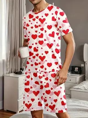 Ensemble de pyjama pour homme avec imprimés en forme de cœur, vêtements d'été confortables