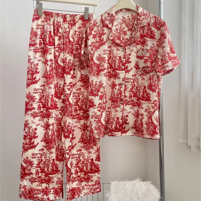Pyjama à manches longues imprimé beige pour femmes