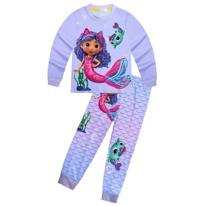 2025Gabby DollHouse filles vêtements dessin animé imprimé pyjamas mignon sirène Gabby's t-shirt pantalon ensemble