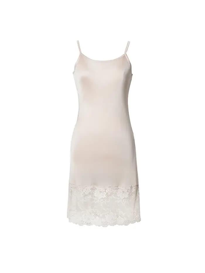 Femmes glisse complète tricoté soie naturelle et dentelle bas Anti vidé robe Slip nu noir blanc été bas porter