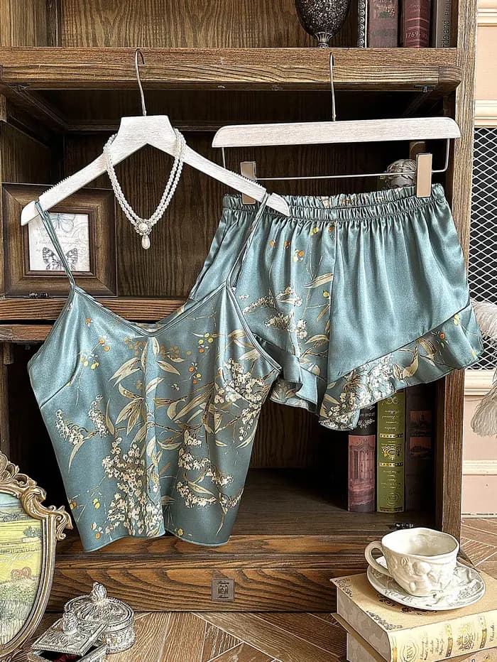 Ensemble pyjama vintage imprimé cerise pour femme