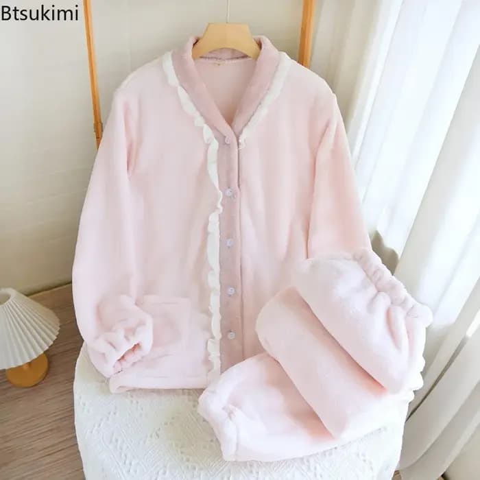 Nouvel ensemble pyjama femme automne-hiver 2026 en flanelle épaisse et chaude